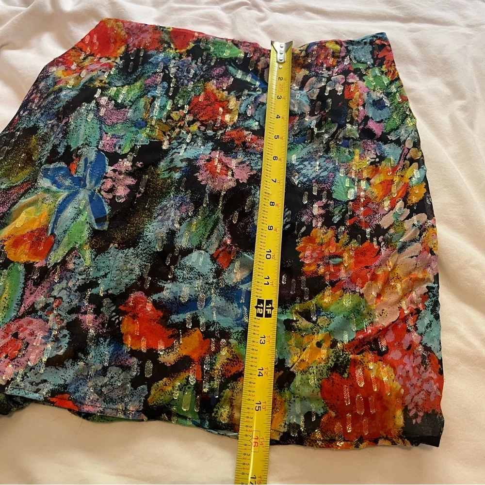 The Kooples Paris Multicolor Metallic Floral Mini Skirt Silk Size 2